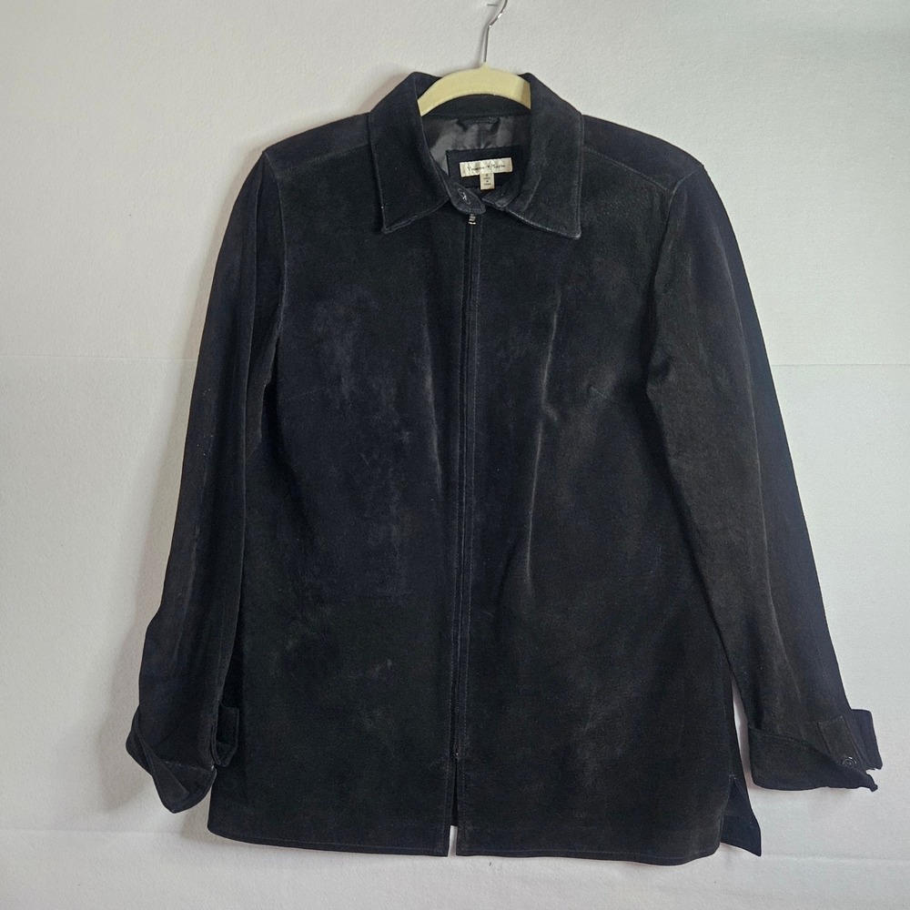 Vtg‎ Yvonne Marie Black Suede Leather Zip Up Jacket Womens Size 6 Minimalist